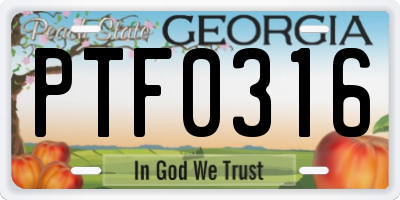 GA license plate PTF0316