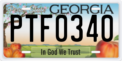 GA license plate PTF0340