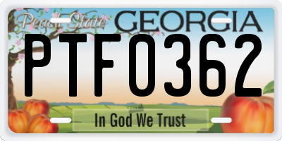 GA license plate PTF0362