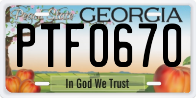 GA license plate PTF0670