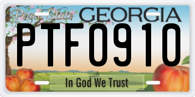 GA license plate PTF0910