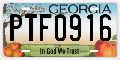 GA license plate PTF0916