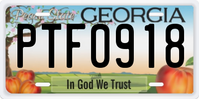 GA license plate PTF0918