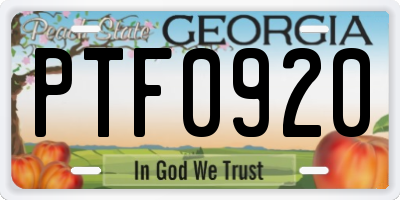 GA license plate PTF0920