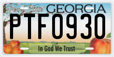 GA license plate PTF0930