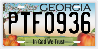GA license plate PTF0936