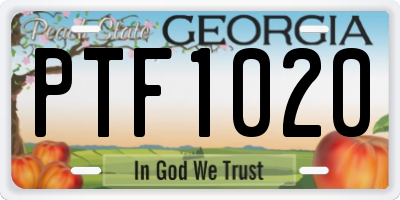 GA license plate PTF1020