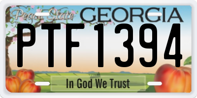 GA license plate PTF1394