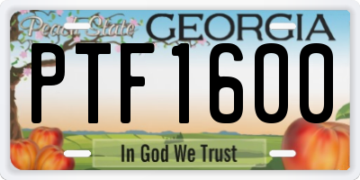GA license plate PTF1600