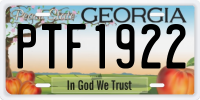 GA license plate PTF1922