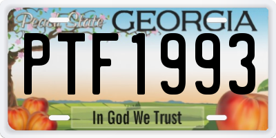 GA license plate PTF1993