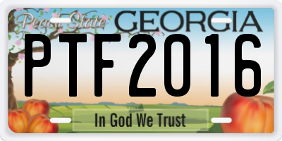 GA license plate PTF2016