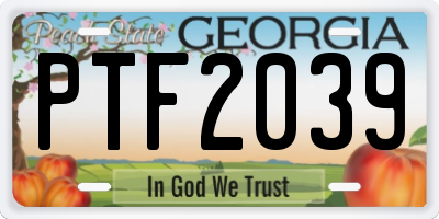 GA license plate PTF2039