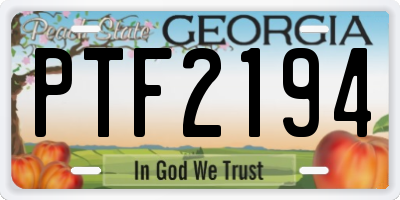 GA license plate PTF2194