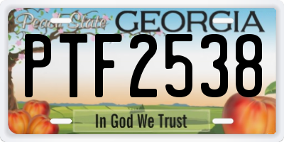GA license plate PTF2538
