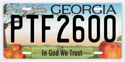 GA license plate PTF2600