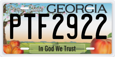 GA license plate PTF2922