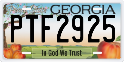 GA license plate PTF2925