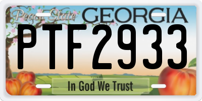 GA license plate PTF2933