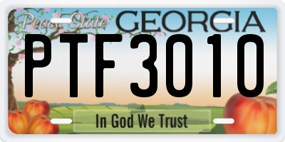 GA license plate PTF3010