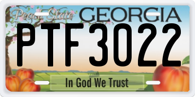GA license plate PTF3022
