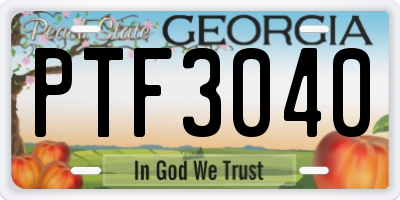 GA license plate PTF3040