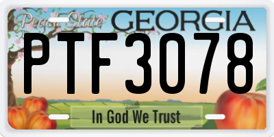 GA license plate PTF3078