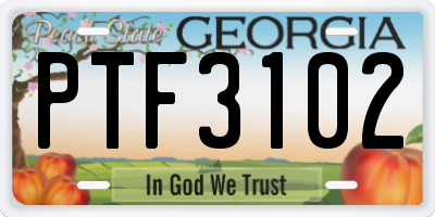 GA license plate PTF3102