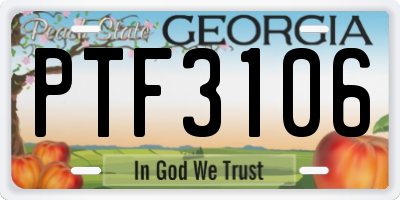 GA license plate PTF3106