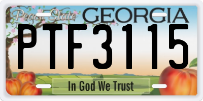 GA license plate PTF3115