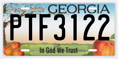 GA license plate PTF3122