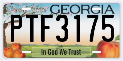 GA license plate PTF3175