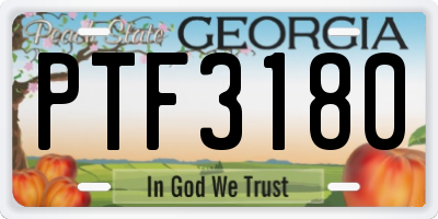 GA license plate PTF3180