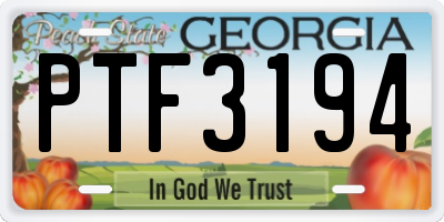 GA license plate PTF3194