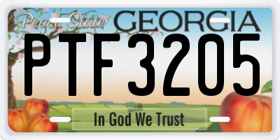 GA license plate PTF3205