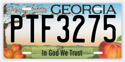 GA license plate PTF3275