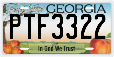 GA license plate PTF3322