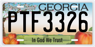 GA license plate PTF3326
