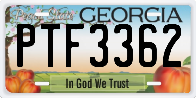 GA license plate PTF3362