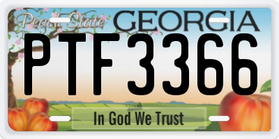 GA license plate PTF3366