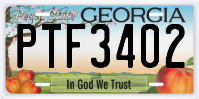 GA license plate PTF3402