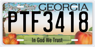 GA license plate PTF3418