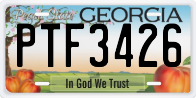 GA license plate PTF3426