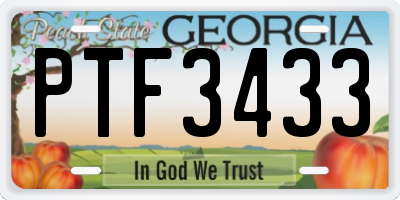 GA license plate PTF3433