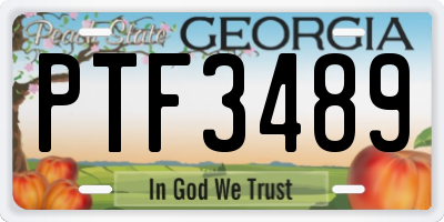 GA license plate PTF3489