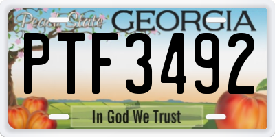 GA license plate PTF3492