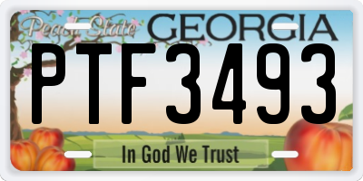 GA license plate PTF3493