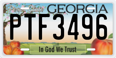 GA license plate PTF3496
