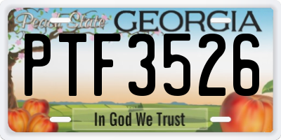 GA license plate PTF3526