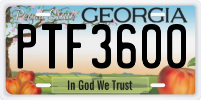 GA license plate PTF3600